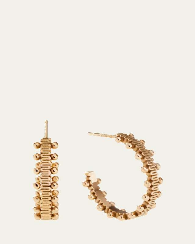 Beaded 18K Satin Gold Medium Hoop Earrings